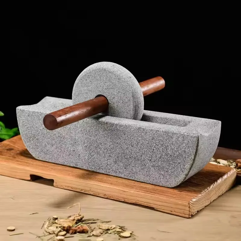 Natural Stone Mill Grinder Set Retro Chinese Traditional Manual Grinder Roller Tea Tray Seasoning Herbal Mills Machine Decor