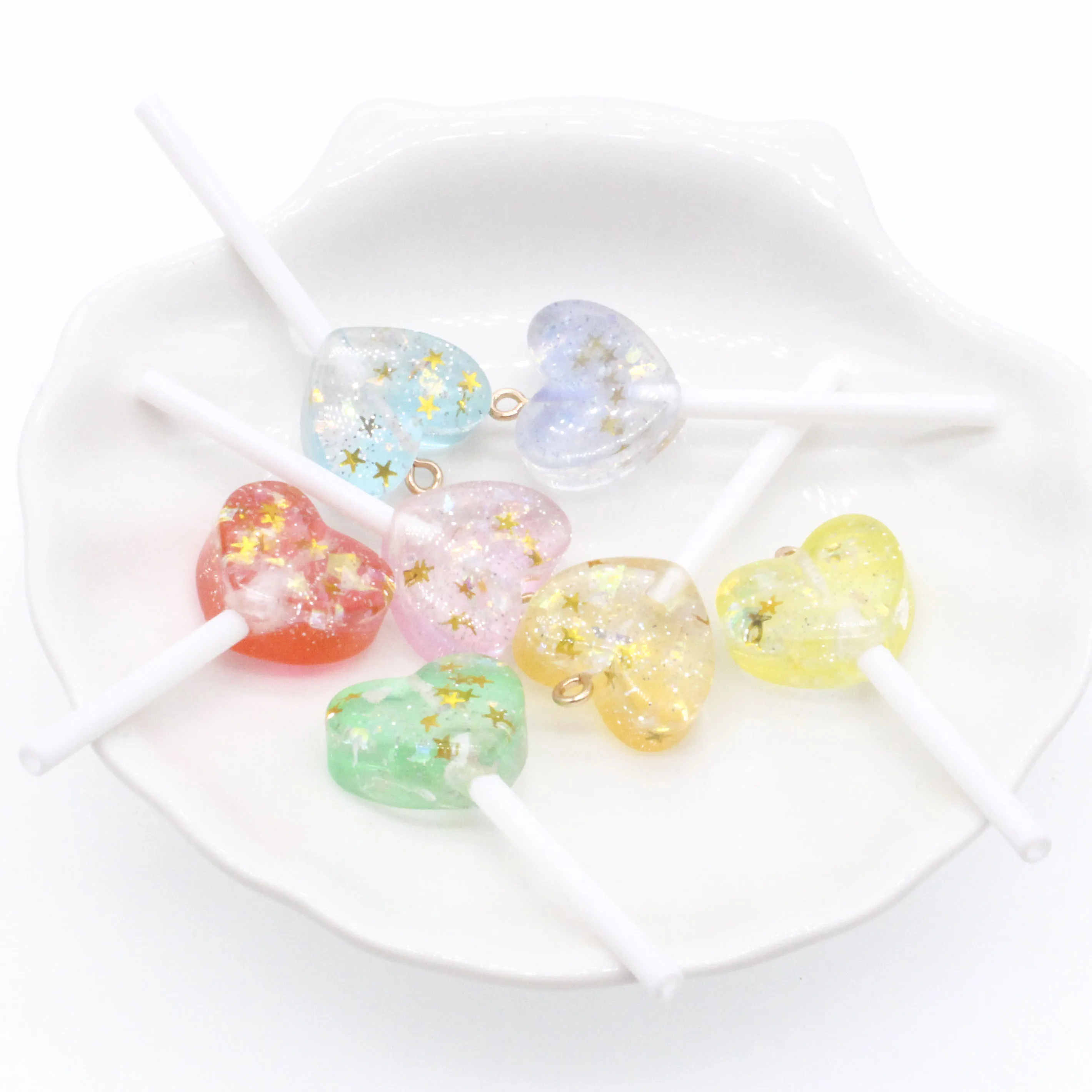 6pcs Multicolor Lollipop Charms Flatback Glitter Resin Candy Cabochons for Pendant Necklace Earrings Diy Making