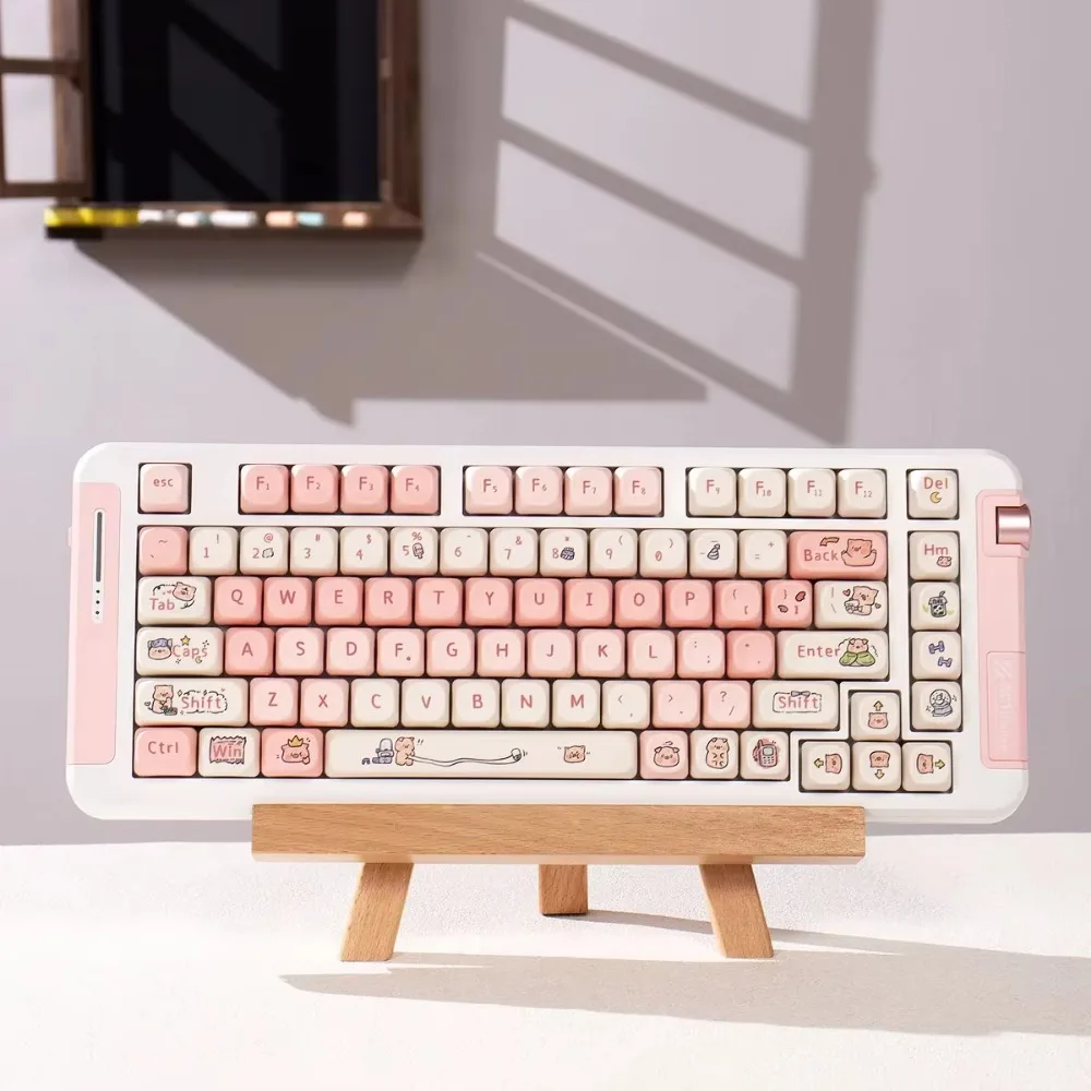 MOA small pink pig mechanical keyboard keycaps rounded 130 keys girls PBT adapted game mechanical keyboards