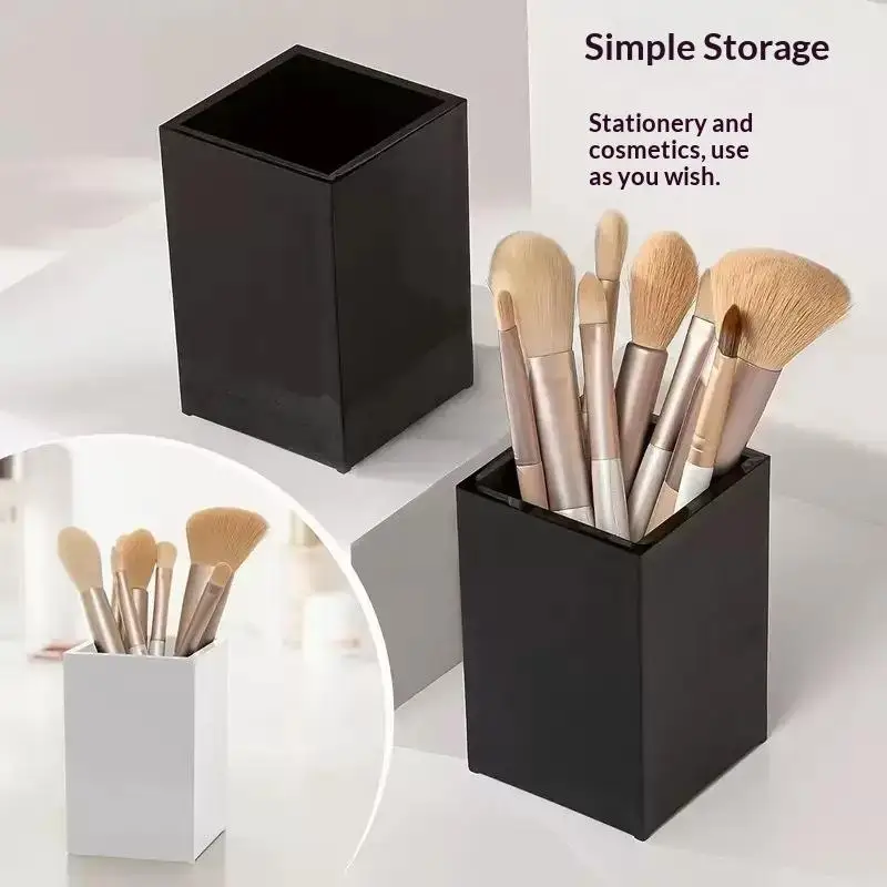 Large Capacity Cosmetic Storage Box Black White Portable Makeup Brush Tool Organizer for Vanity Counter Travel Use