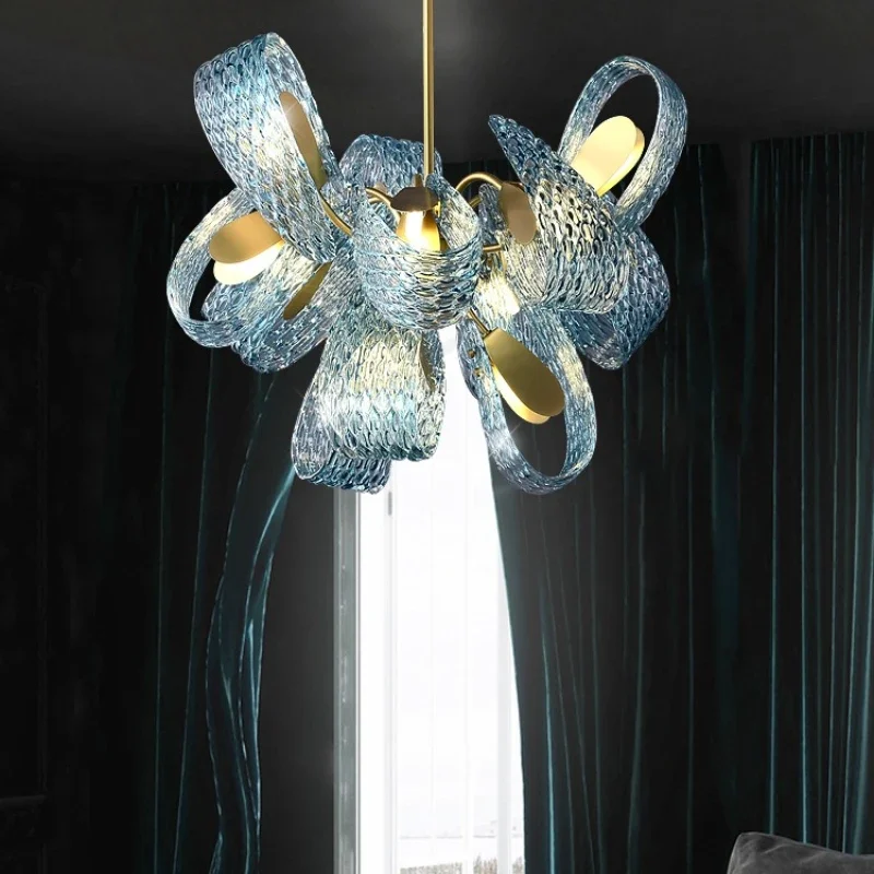 Modern simple living room chandelier light luxury all-copper bedroom dining room model room creative art lamps