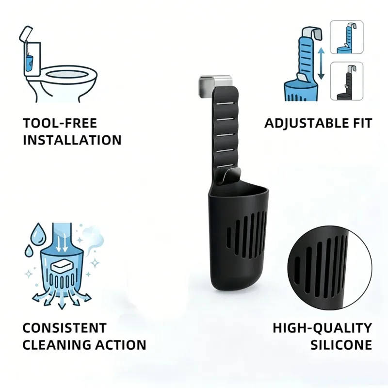 AB34-Adjustable Toilet Tank Tablet Holder Hanging Tablet Dispenser Silicone Basket With Rustproof Hooks