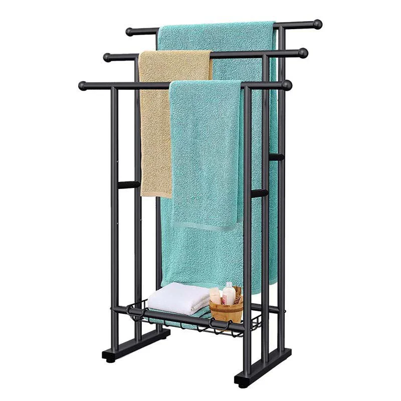 Vertical Towel Rack Non Perforated Metal Hanging Rod Light Luxury Storage For Bathroom And Balcony Space Saving Organizer