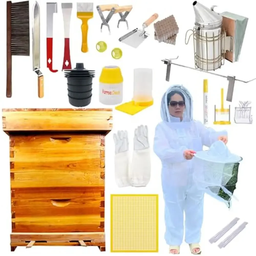 

Complete Beekeeping Kit with Ventilated Bee Suit XL and 2-Layer Beehive