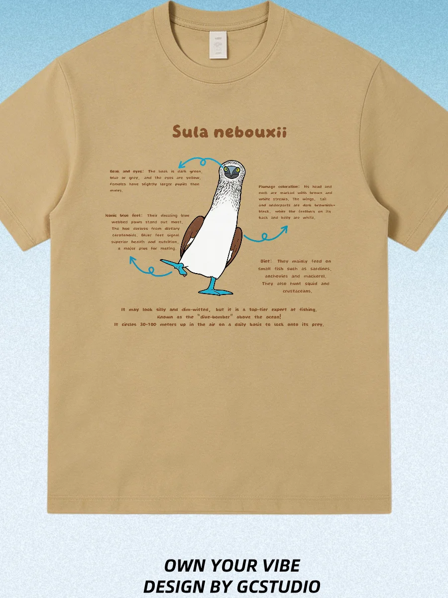 Blue Footed Booby Funny Outdoor Wild Bird Watching T-Shirt Short Sleeve Pure Cotton Breathable Comfortable round Neck Tee