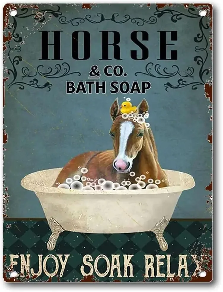 

Tin Sign Horse Enjoy Soak Relax Canvas Poster Restroom Bathroom Sign Decor for Horse Lover Funny Horse Vintage Art Metal