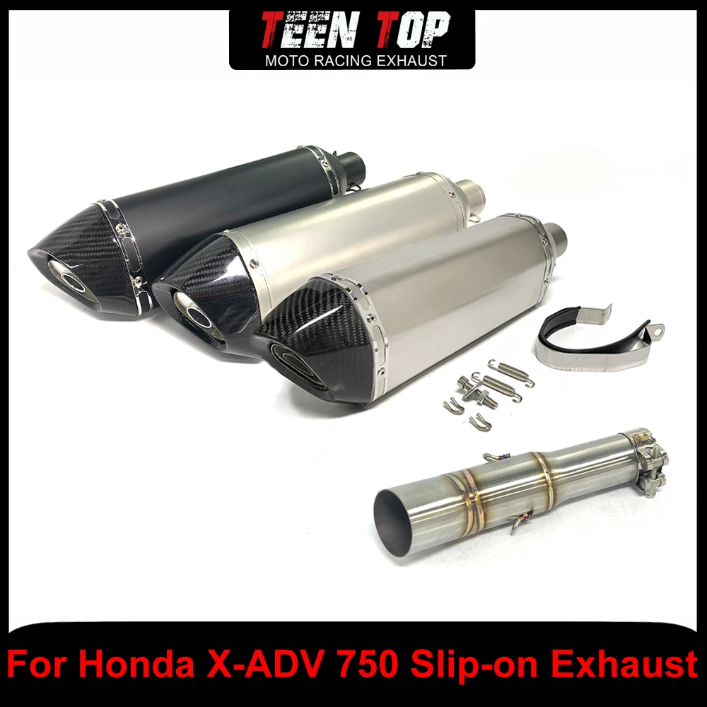 Motorcycle Slip-on Exhaust For Honda X-ADV 750 X ADV 70 Middle Link Pipe 470mm Carbonfiber Endcap Exhaust Muffler DB Killer