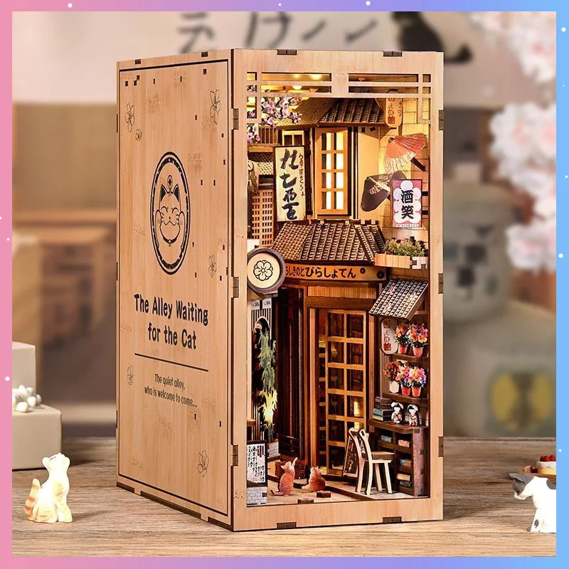 diy-bookend-the-alley-waiting-for-the-cat-3d-wooden-miniature-handmade-assembled-model-building-kits-desktop-decor-adult-gift