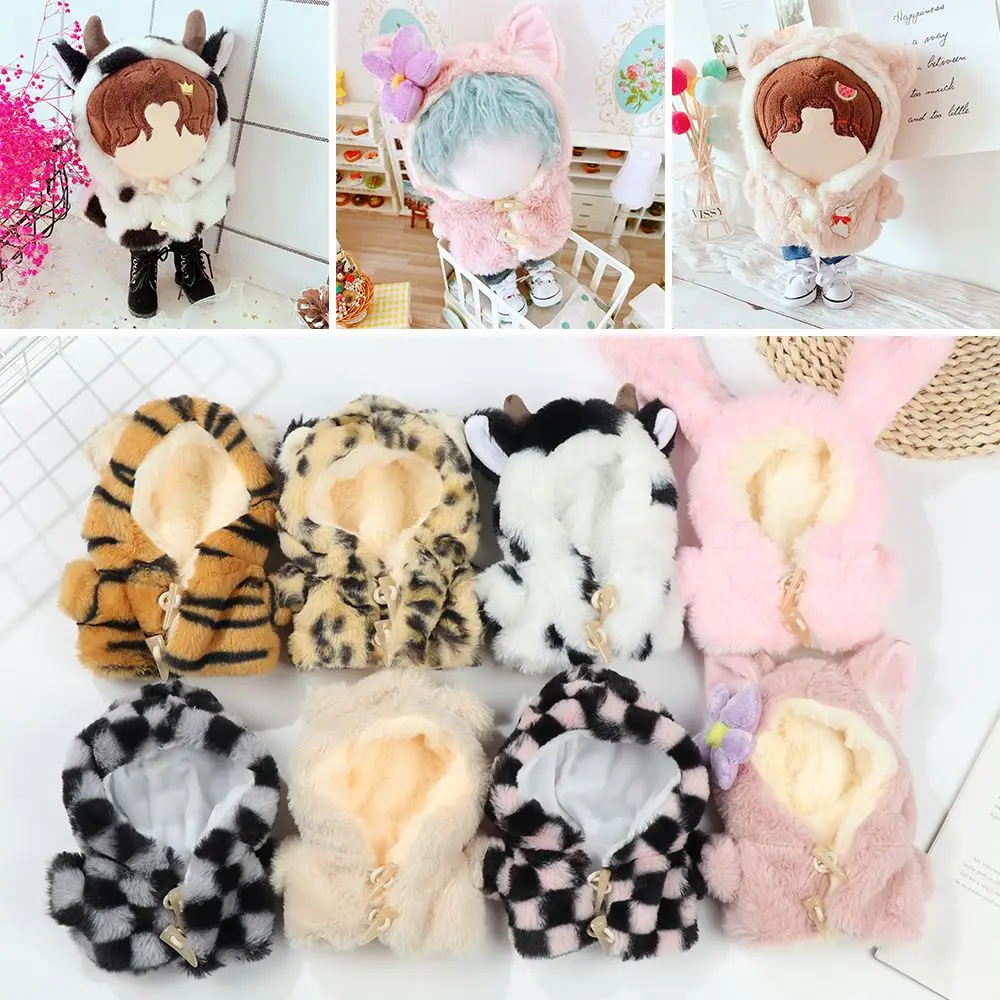 Lovely Cotton Stuffed Dolls Replaceable Animal Plush Overcoat Rabbit Bear Tiger Mini Horn Buckle Doll Clothes