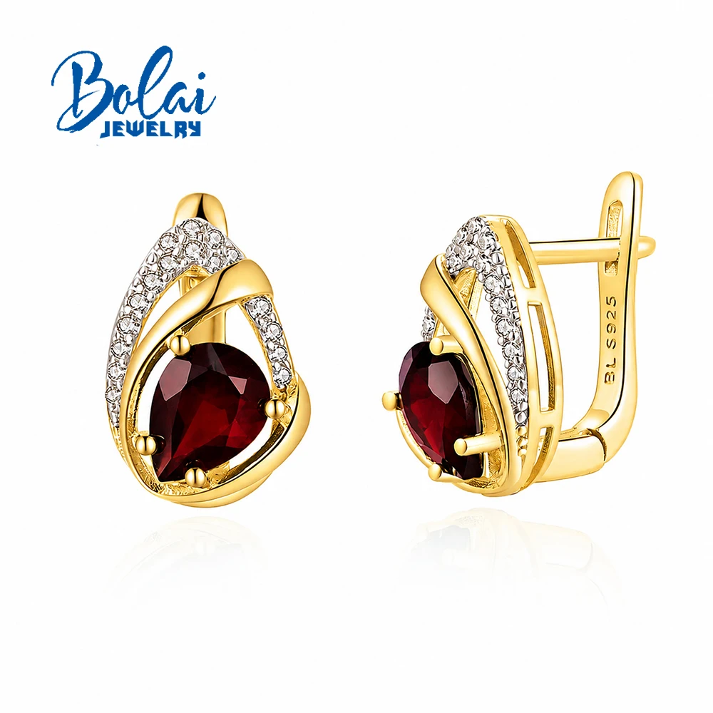 Elegant 925 Sterling Silver Women'S Earrings Luxury Natural Garnet January Birthstone Gemstones Fine Jewelry For Proposal Wear