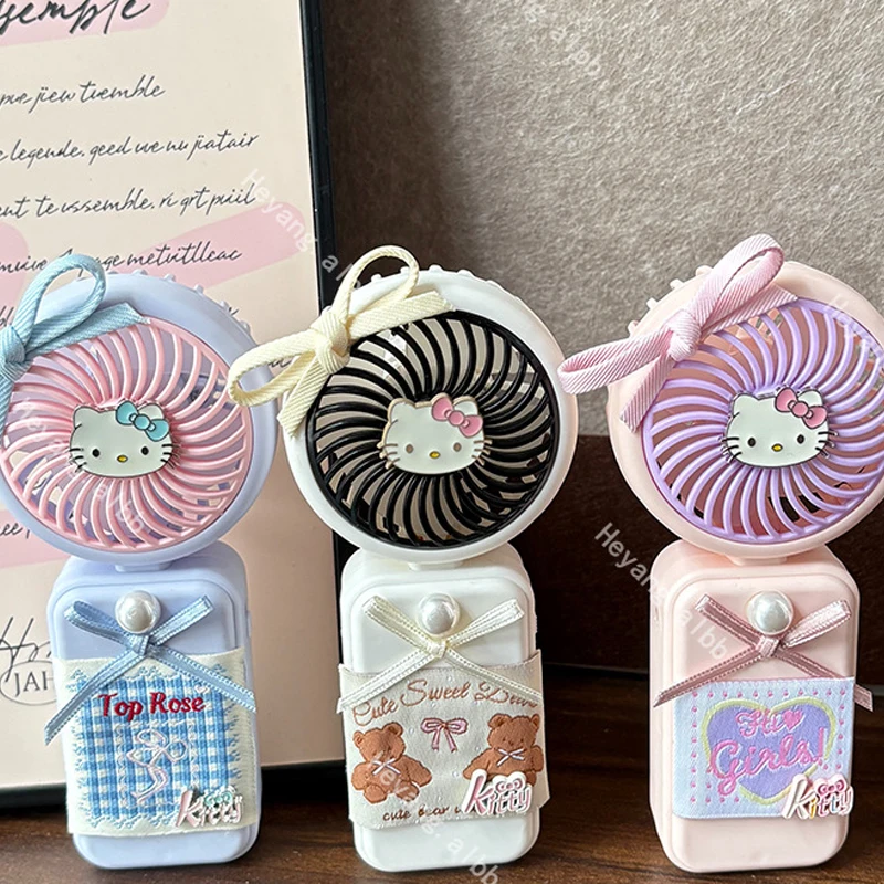 

Sanrio Hello Kitty Cartoon Big Wind Usb Charging Small Fan Portable Student Dormitory Bedside Table Wind Office Bowknot Fan