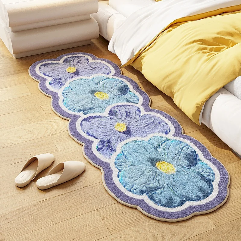 VIKAMA Flower Shaped Bed Side Running Carpet, Soft And Non Slip Carpet, Cute Flower Floor Mat, Colorful Bohemian Home Decoration