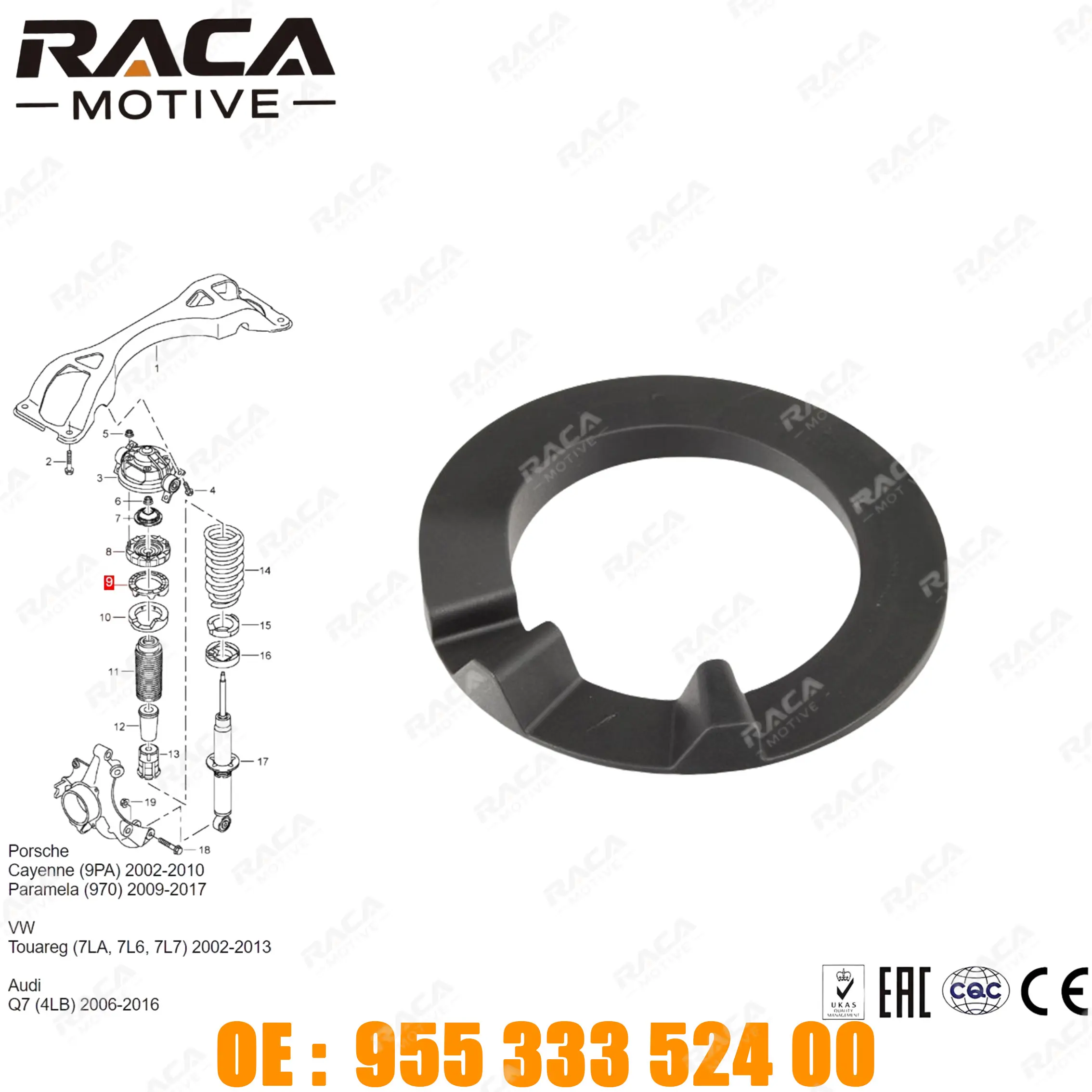 

Shock Absorber Support Parts/Spring Pads Suitable for Porsche Cayenne (9Pa), Panamera (970), Audi Q7 (4lb), Volkswagen Touareg (7La, 7L6, 7L7) 95533352400 7L0411177