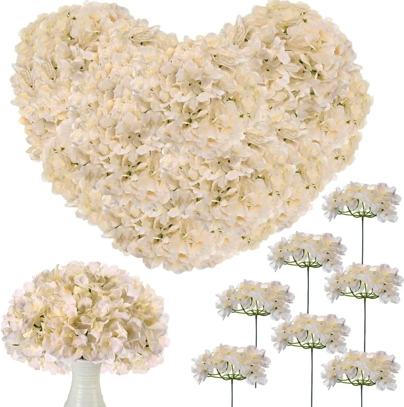 NONE 100 Stück künstliche Hortensien aus Seide, Hortensien-Blumenköpfe mit Stielen, gefälschter Hortensienstrauß für Hochzeit, DIY-Blumendekoration 8