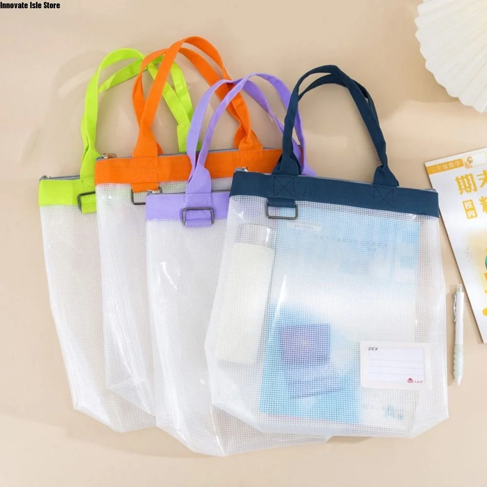Large Capacity Handheld Project Bag with Handle Portable Mesh Document Storage Bag Durable Lightweight Zipper Pouch Bag Travel