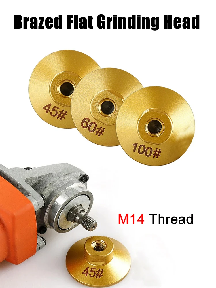 

Brazed Flat Grinding Head 45# 60# 100# Stone Marble Quartz Ceramic Tile Edge Trimming Polishing Grinding Disc M14 Angle Grinder