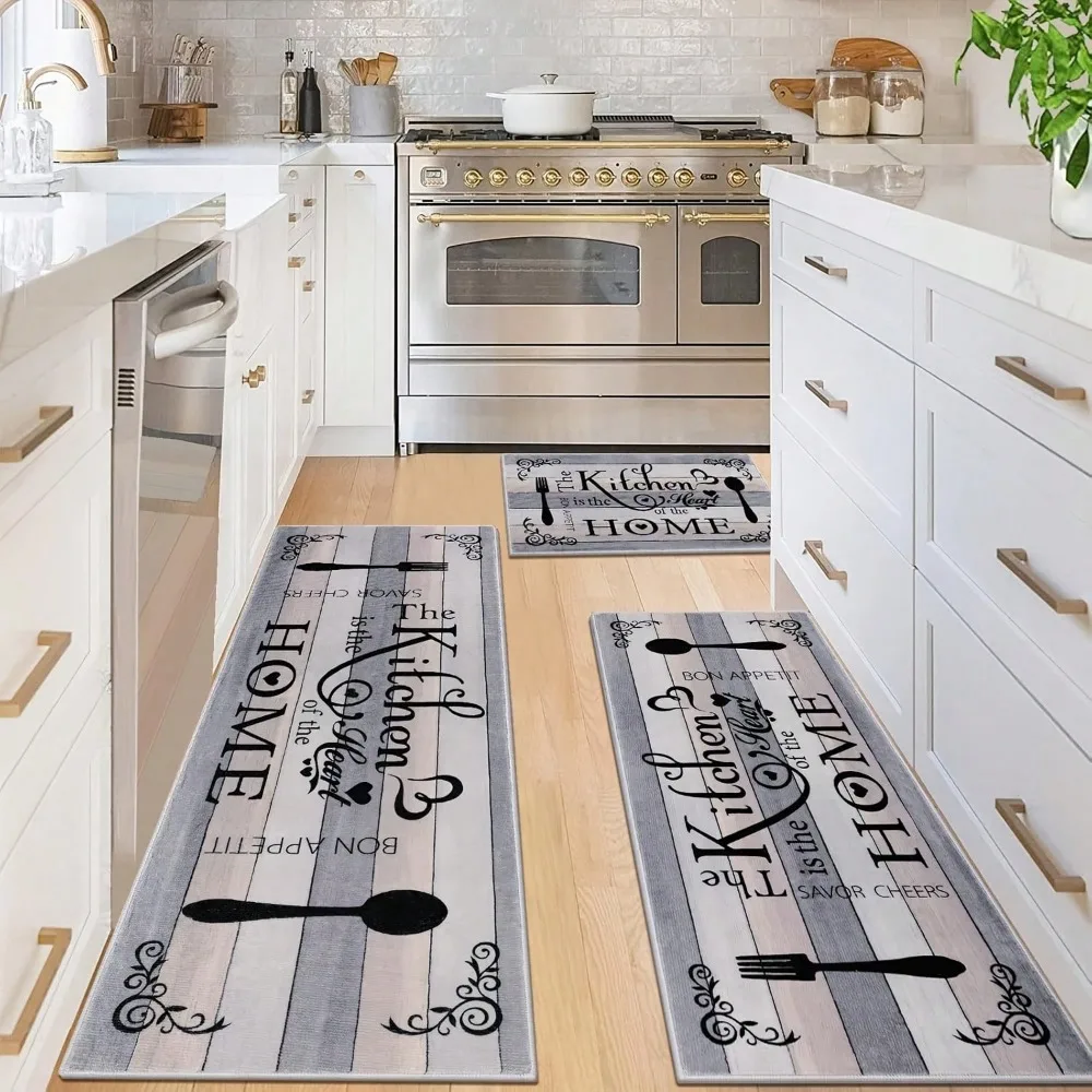 Kitchen Carpet Mat Rug - Utensils Spoon & Spice Design with 'BON APPETIT' Quote for Dining Room Home Decoration Floor Mat