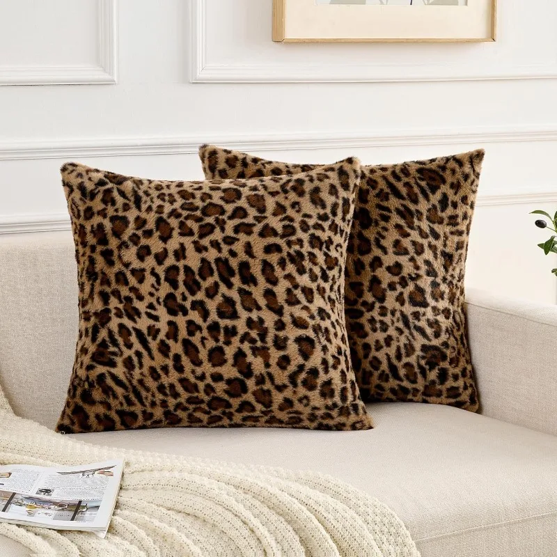 1pcs Short Velvet Leopard Print Pillowcases,Soft Plush Sofa Pillowcases,Home Sofa Decoration Pillowcases,Pillow Covers