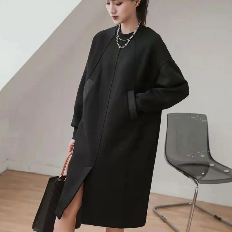 

plus Size Women's Casual Loose Long Dr Korean Sle A-Line Skirt with Slit Covering Meat 300 Pou Fat MM Dr