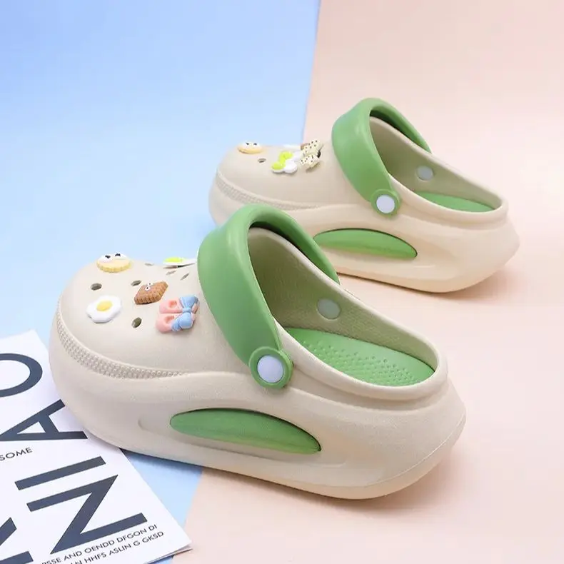 Summer platform elevation clogs women non-slip cartoon Eva slippers anti-slipy hole shoes diy charms female garden shoes 6cm