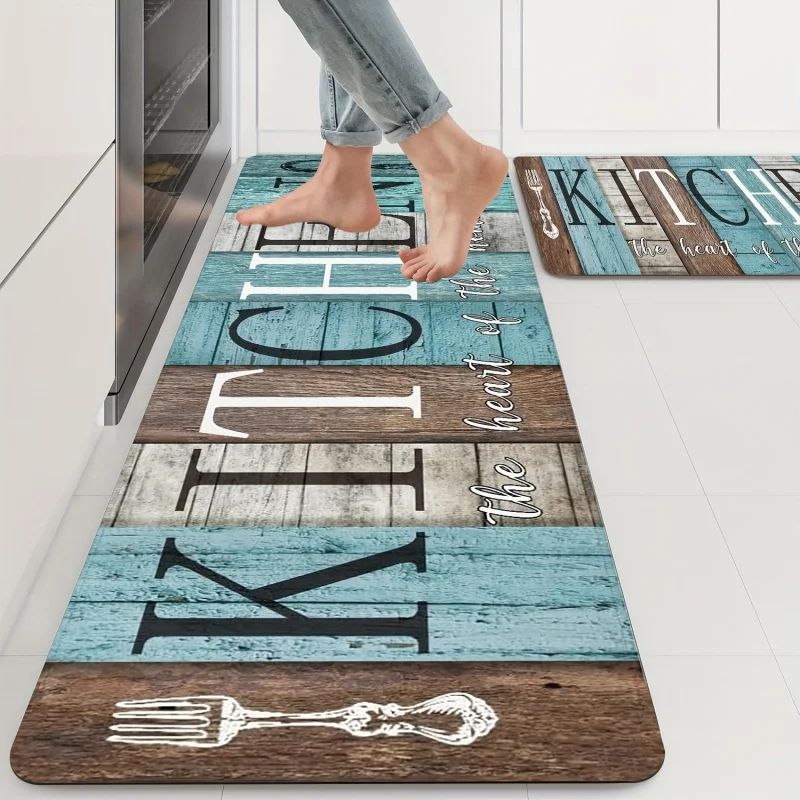 VIKAMA Farmhouse Wood Grain Kitchen Carpet Soft Easy Clean Floor Mat Corridor Laundry Room Carpet Porch Door Mat Home Decor