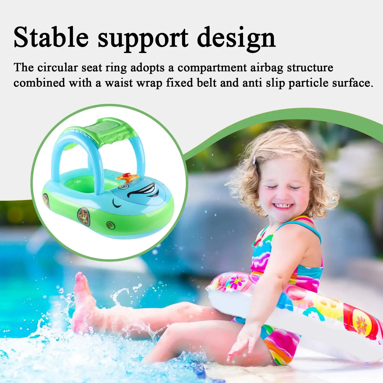 

Toddler Floats Baby Swimming Float Inflatable Car Shape Canopy Flotation Trainer Toys With Sunshade For Summer Beach Lake