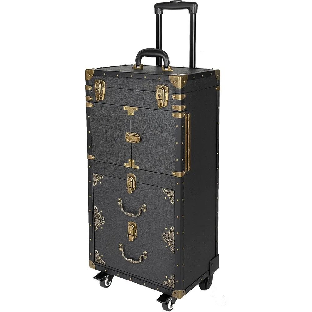 

Rolling Makeup Train Case with Drawer, Large Capacity Lockable Hairdressing Trolley Stylist Storage Trolley, Beauty Salon Cosmet