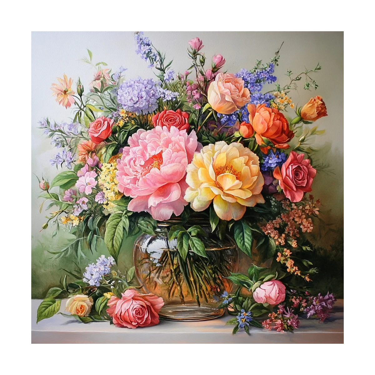 1 Stück 40x40 cm/15,74 Zoll, 11Ct/14Ct Kreuzstich-Set, DIY Valentinstagsgeschenk, Stickerei-Set für Festlichkeiten, Glasvase mit Blumenstrauß – Detail 3