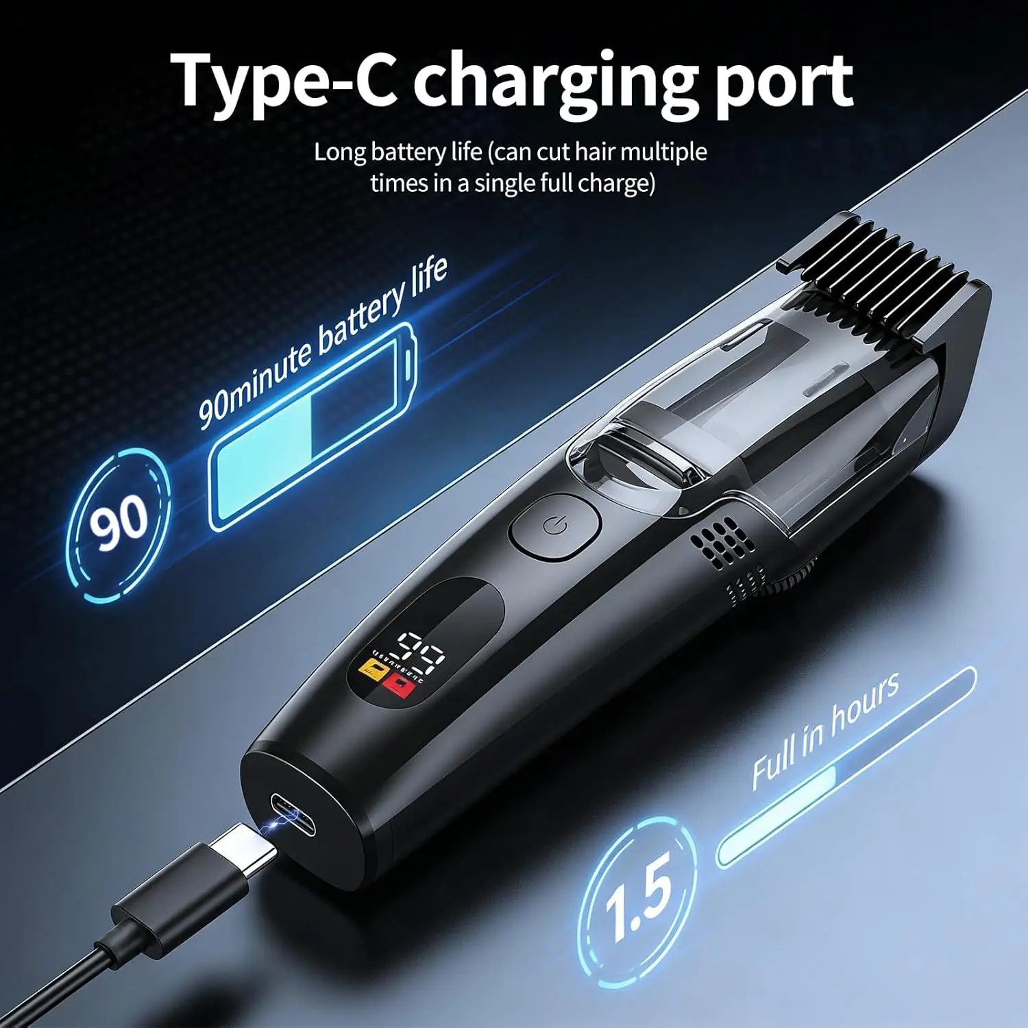 Sweker Cordless Vacuum Hair Trimmer with Built in Hair Catcher Adjustable Length Dial, Cordless Beard and Hair Trimming Tool