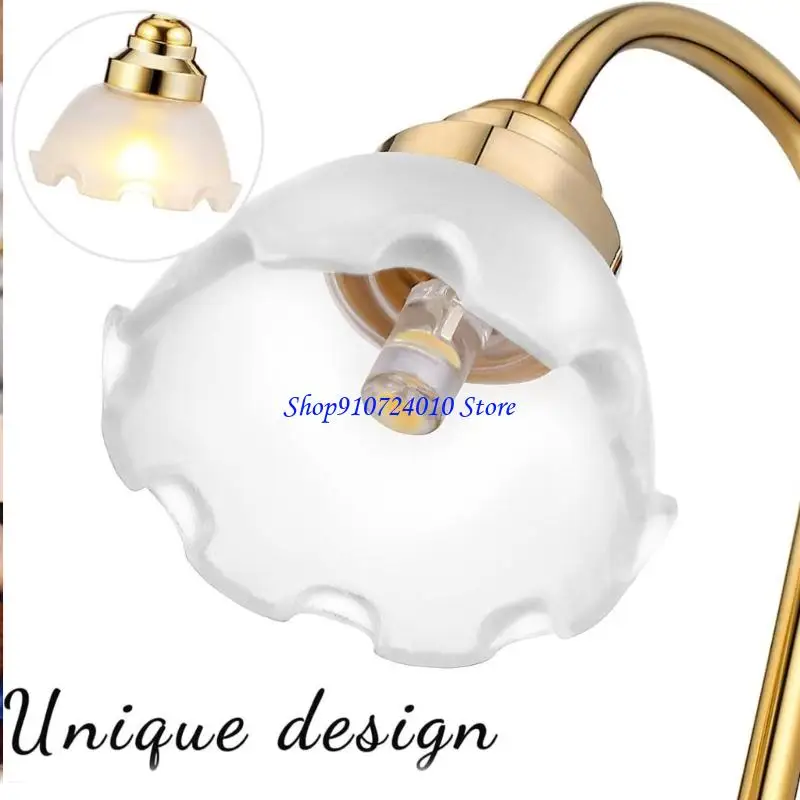 77hd Luz escritorio LED metal dorado en miniatura para 1/12 accesorios casas muñecas decoraciones realistas para