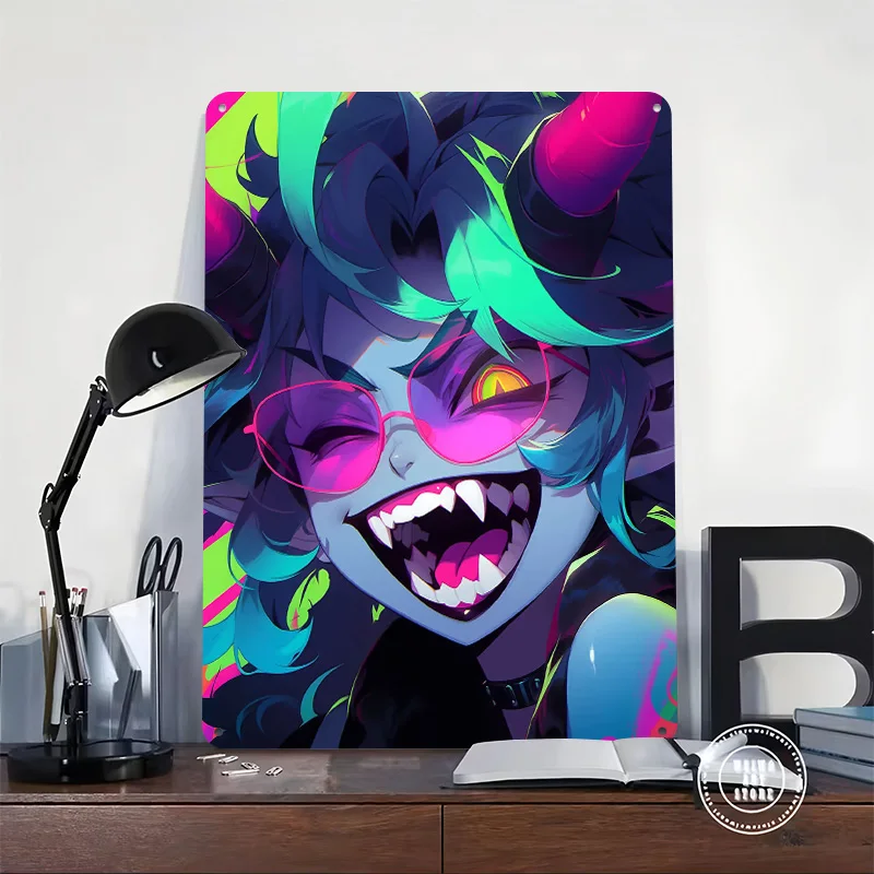 Neon Demon Girl With Horns Printing Poster Customized Retro Wall Art Vintage Metal Signs for Mancave House Desk Decor Home Items