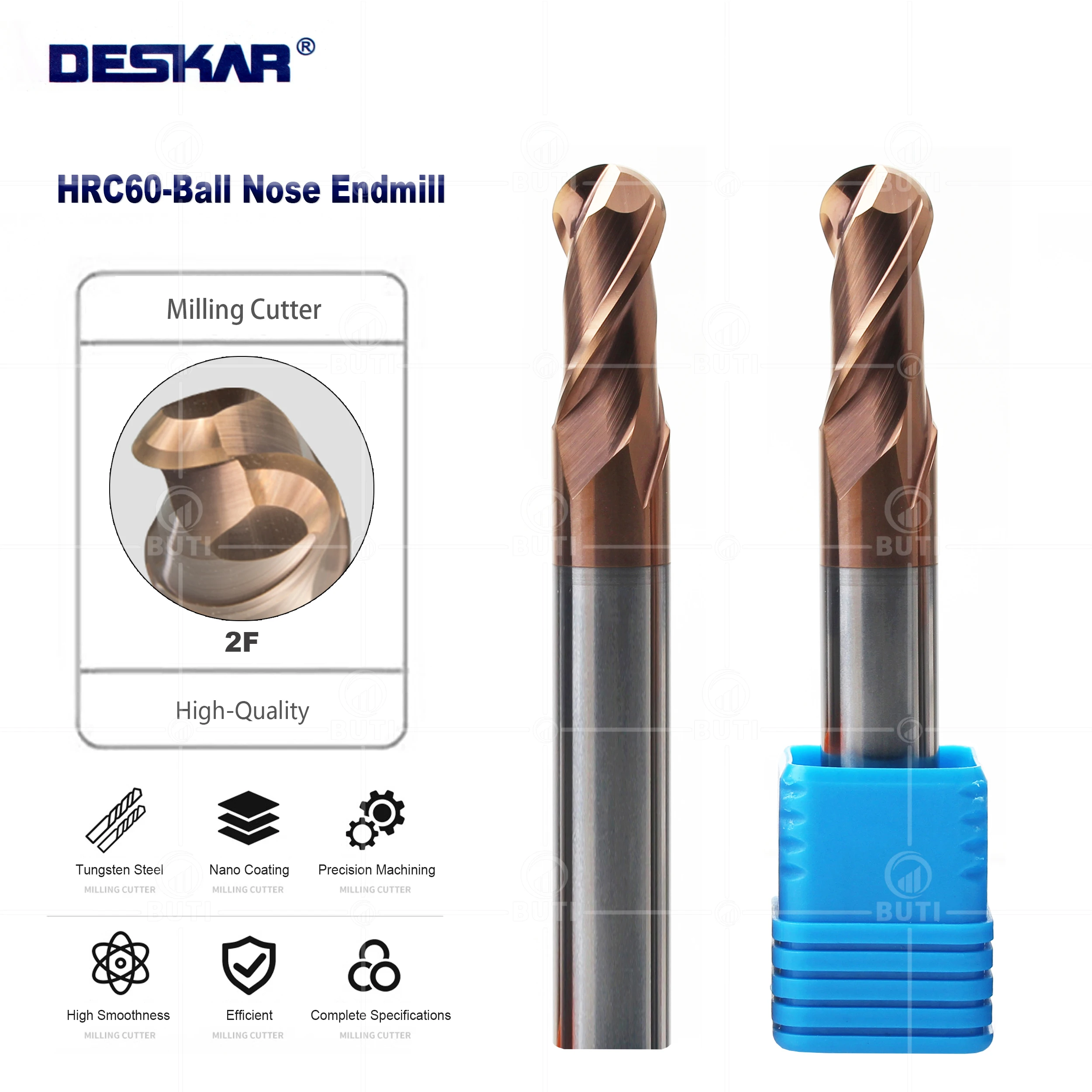 

DESKAR 100% Original R4x8x20x100 R5x10x20x100 R6x12x25x100 R7x14x30x100 R8 R9 R10 Ball Nose Endmills CNC Lathe Cutting Tools 2F