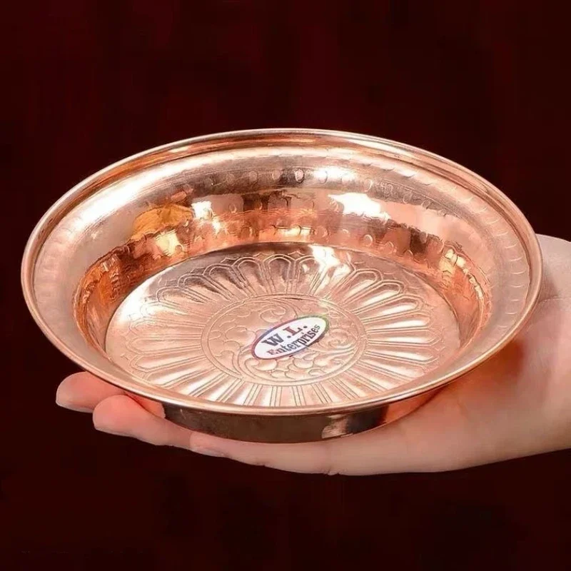 1pcs Nepal Red Copper Fruit Dish Large Size Engraving Plate Buddhism Tibetan Religious Item Tray Desktop Altars Decorative