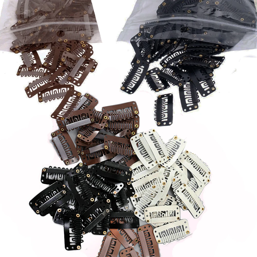 20-100Pcs U Shape Snap Clips Styling Flat Fixed Hair For Wigs Extensions Tool Back Silicone Accessories Metal 32mm Women Comb