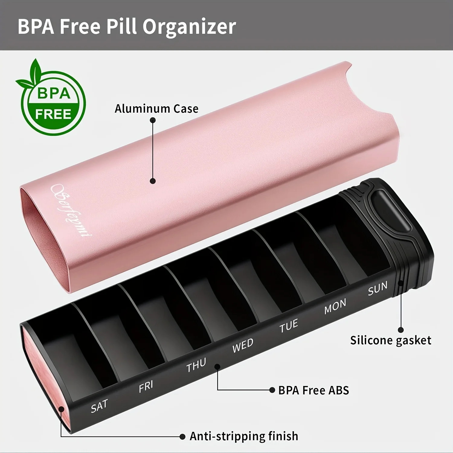 منظم حبوب الدواء الأسبوعي المعدني من سيرفيمي - علبة حبوب السفر لمدة 7 أيام مع حشية احتياطية | صندوق دوسيت وحامل الأجهزة اللوحية والطب #4