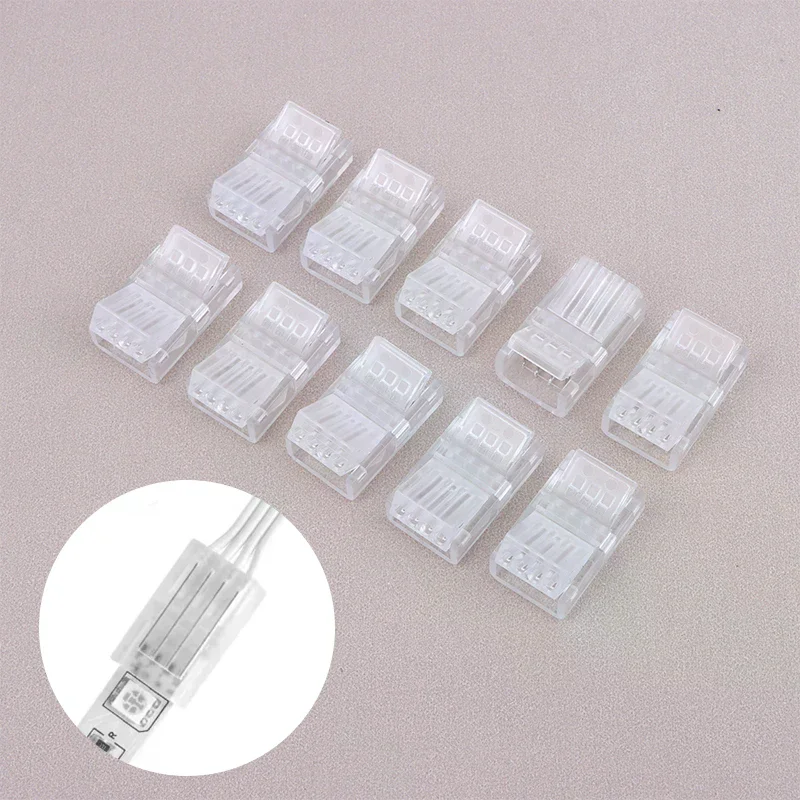 5/10/15Pcs 4Pin Solderless RGB LED Strip Connectors 10mm Quick Adapters For 5050 Multi-Color Track Lighting
