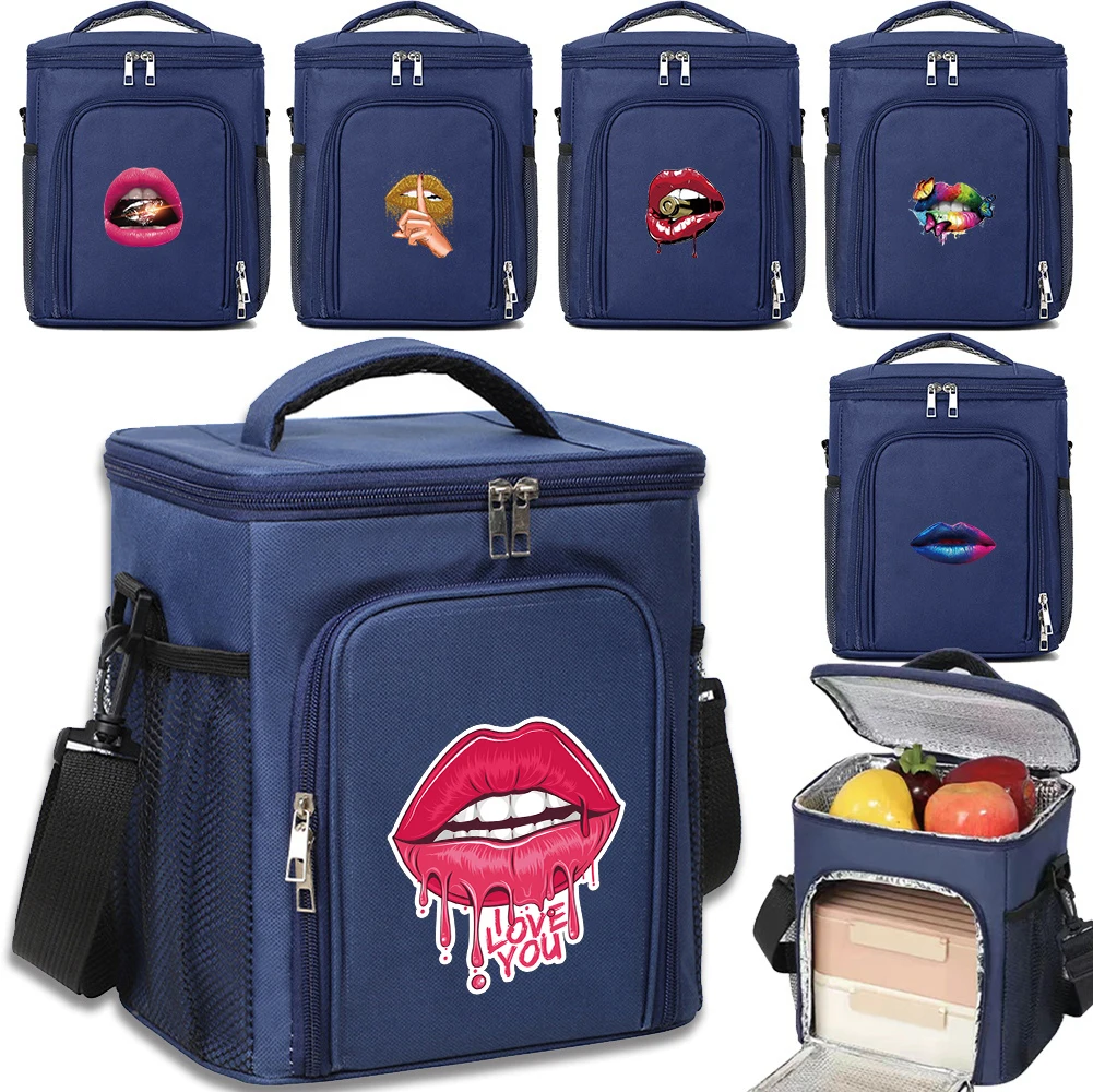 

Ice Pack Cooler Insulated Case Thermal Bags Mouth Printing Series Box Cooling Bag for Camping BBQ Front Opening Double-layer