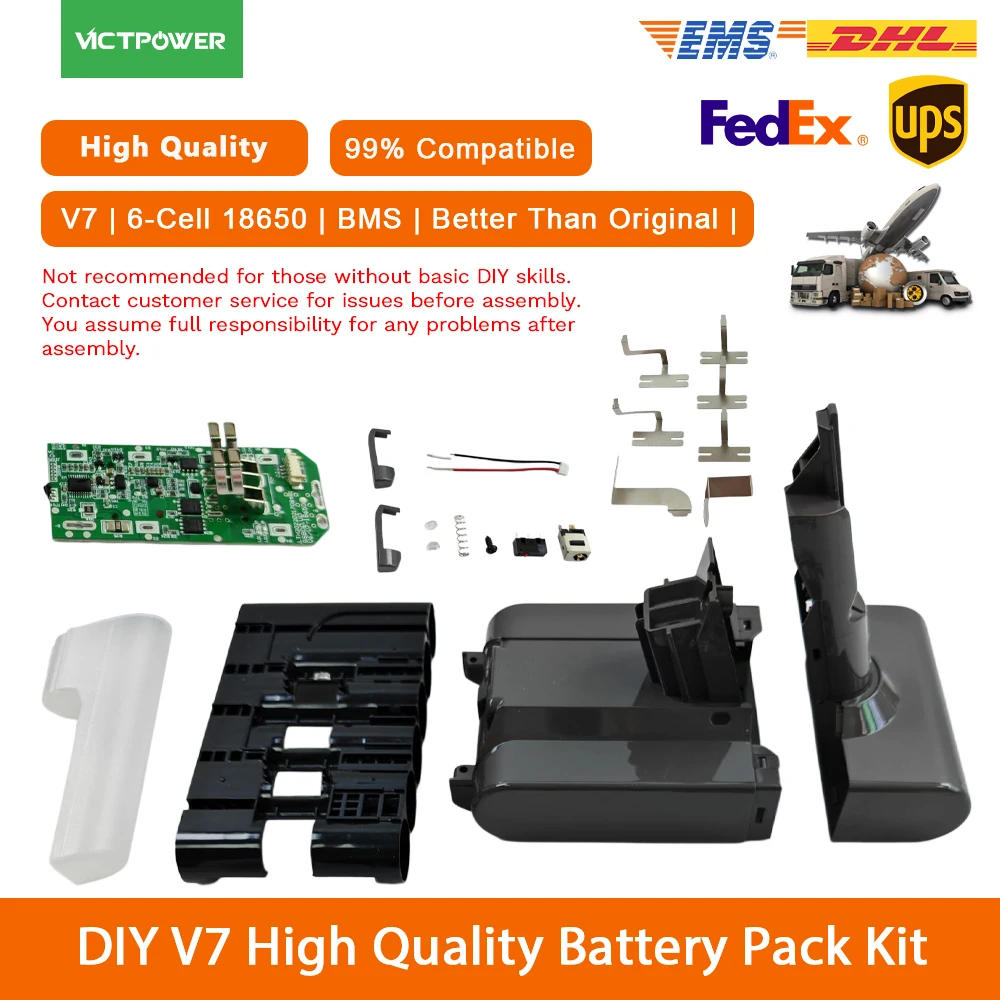 DIY 21.6V Battery Pack Kit For Dyson V7 Vacuum Cleaner 6-Cell 18650 BMS Protection High Quality Upgraded 99% Compatible