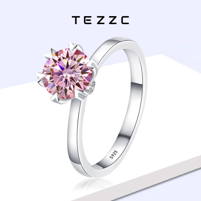 

Tezzc 1ct Colorful Moissanite Lab Diamond Rings For Women 925 Sterling Silver Ring Wedding Engagement Jewelry With Certified
