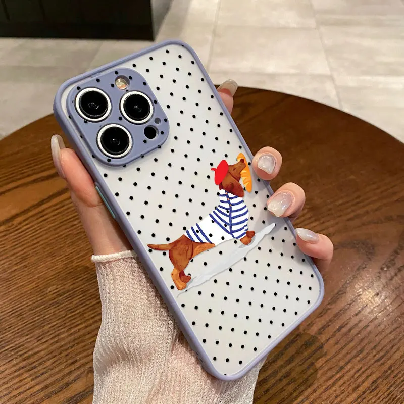

French Dachshund Polka Dot Phone Case For IPhone 17 Pro Max 16 15 14 Pro Max Plus 13 Mini 12 11 Pro Max Shockproof Back Covers