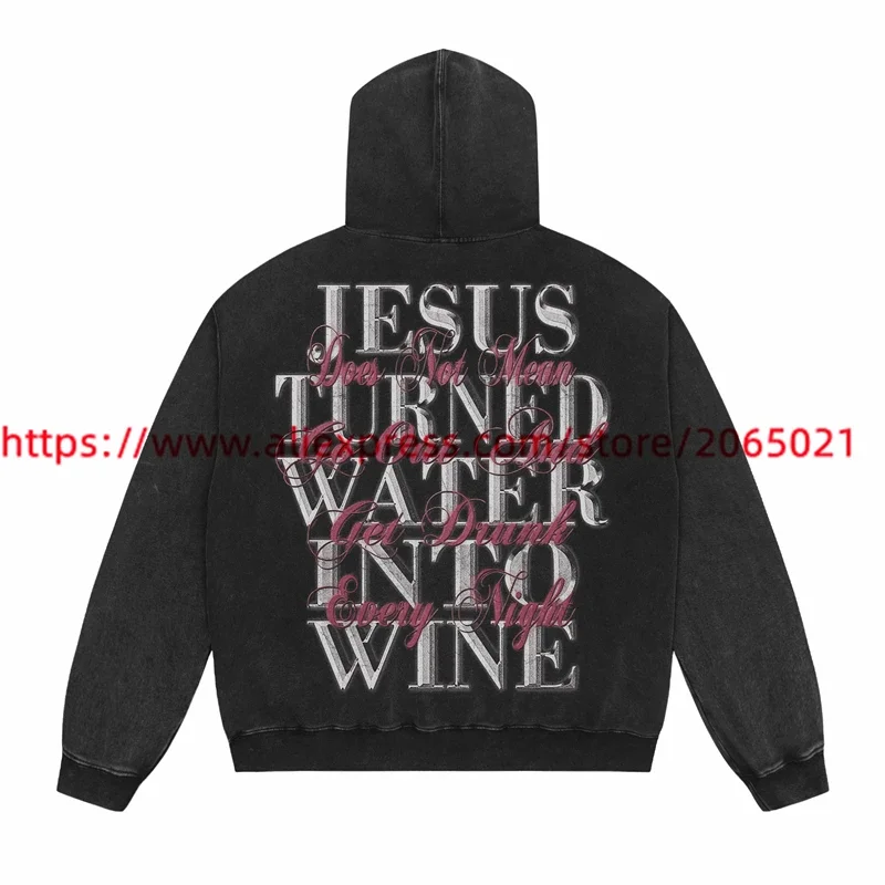 Vintage Washed Oversized Hoodie Men Women Lips print Saint Tears Hoodie Casual Sweatshirts