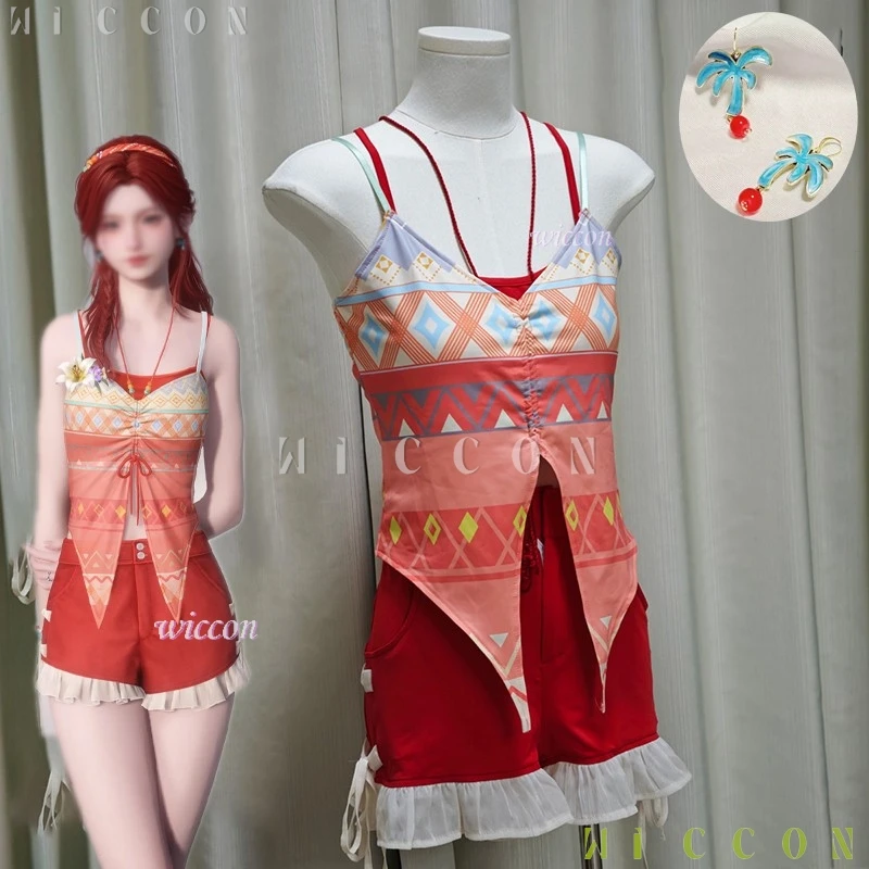 disfraz halloweeen Love And DeepSpace Player Mc Cosplay Swimming Beach Outfit Women Girls Adults Costume Red Caleb Coup