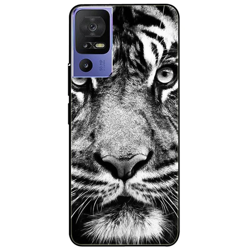 For TCL 40 SE Case 2023 Soft Silicone Protective Black Tiger Lion Funda Coque for TCL 40SE Covers TPU Bumper for TCL40se Paras