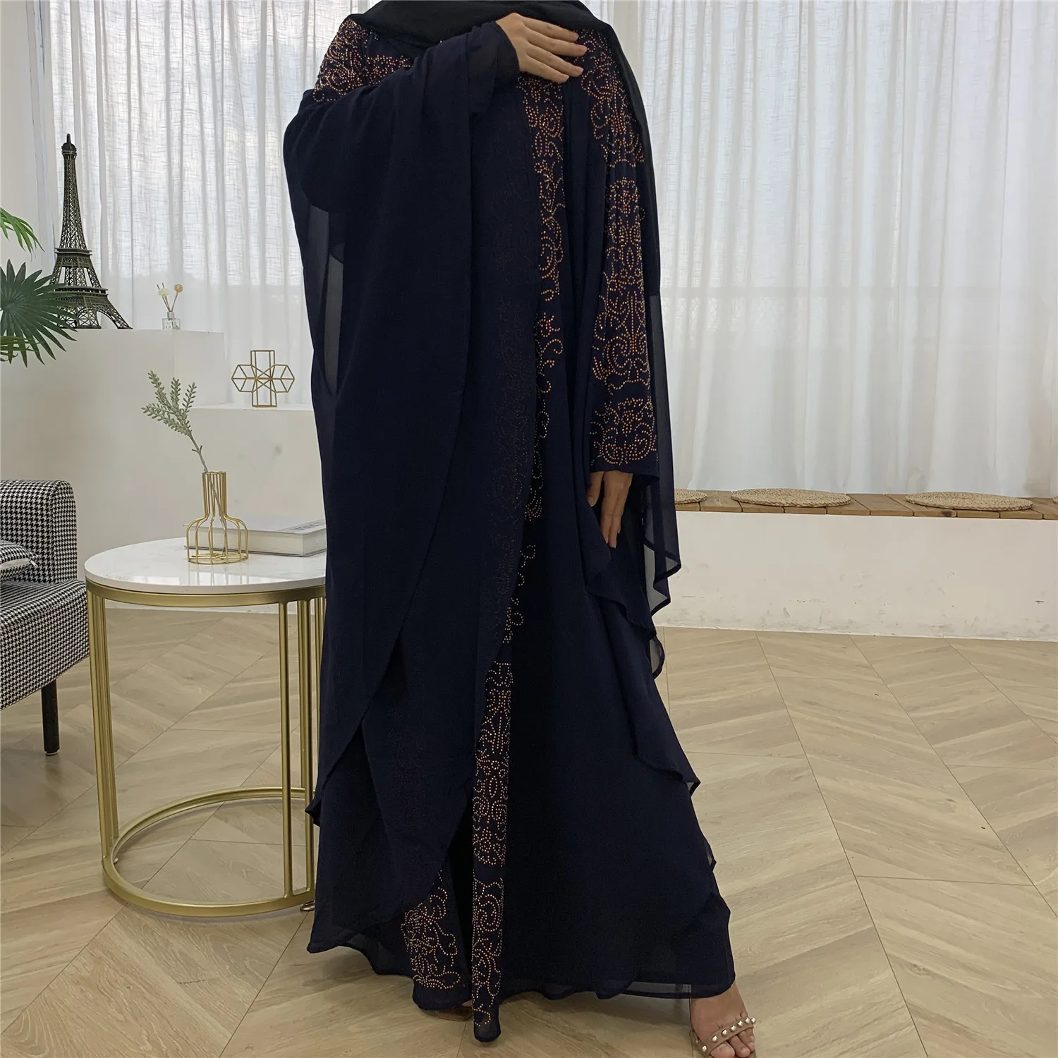 Chiffon Ironing Drill Muslim Dress Women Big Bat Sleeve Abayas for Womne Middle East Loose Long Dress Islamic Clothing for Women