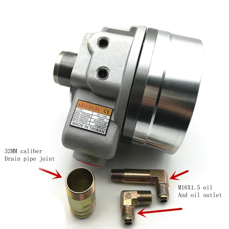 Taiwan Sanchuan BK-1036 Through Hole 36MM Thread M42*1.5, Hollow Hydraulic Rotary Three-Jaw Chuck Cylinder