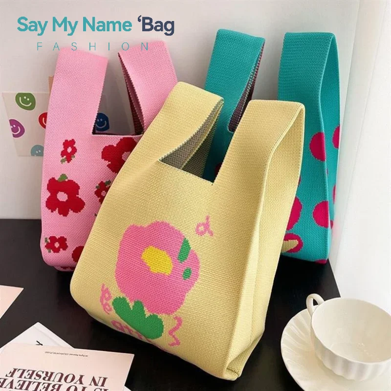 

Ins цветная вязаная сумка, дизайнерская большая сумка, мини-сумка на запястье с узлом, сумка на плечо ручной работы для женщин и девочек, многоразовые сумки для покупок