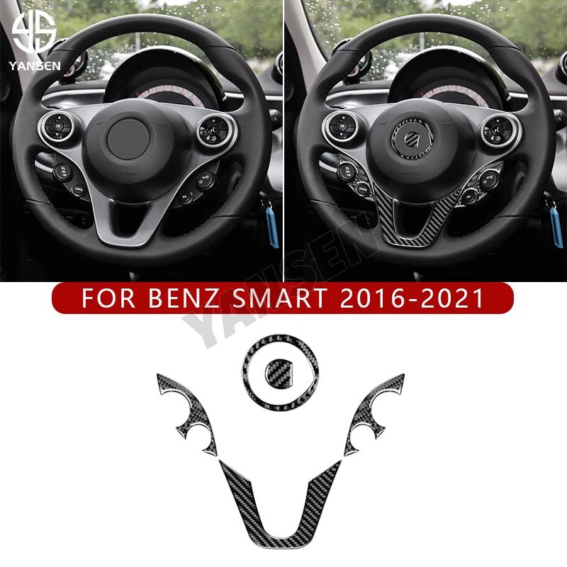 

Car Steering Wheel Decoration Cover Trim Carbon Fiber Sticker For Benz Smart 453 Fortwo 2016-2021 Auto Interior Accessories