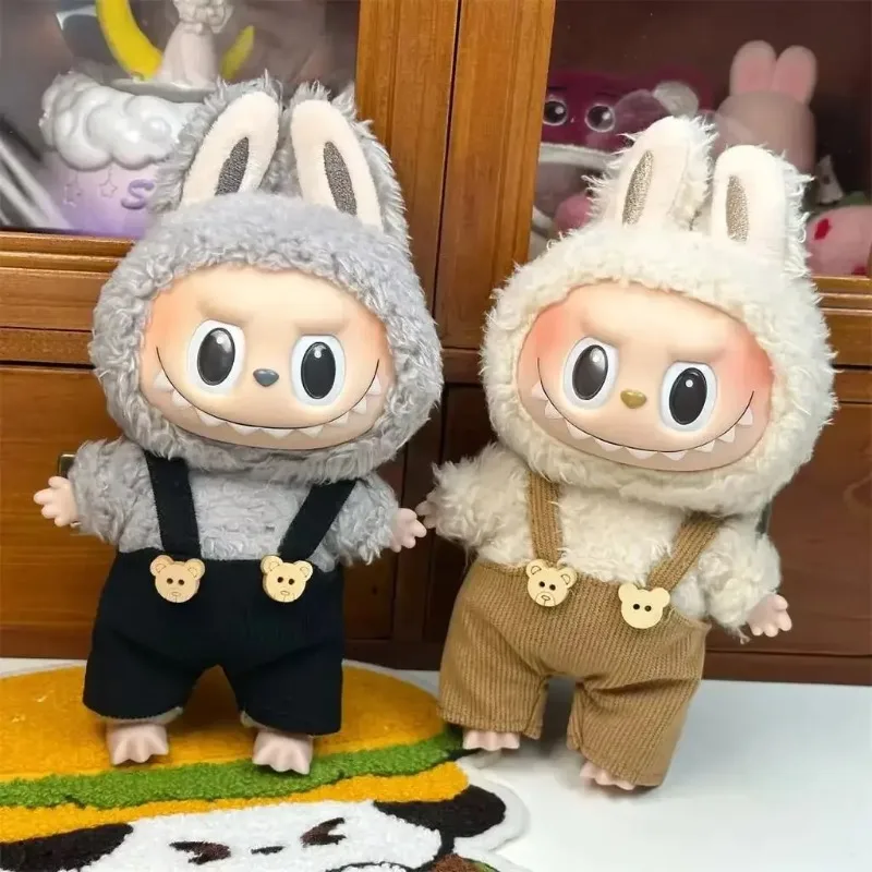 

（Only cloth）15Cm labubu baby clothes bear overalls plush vinyl face rabub doll pendant clothes Cute Decoration Little Cloths