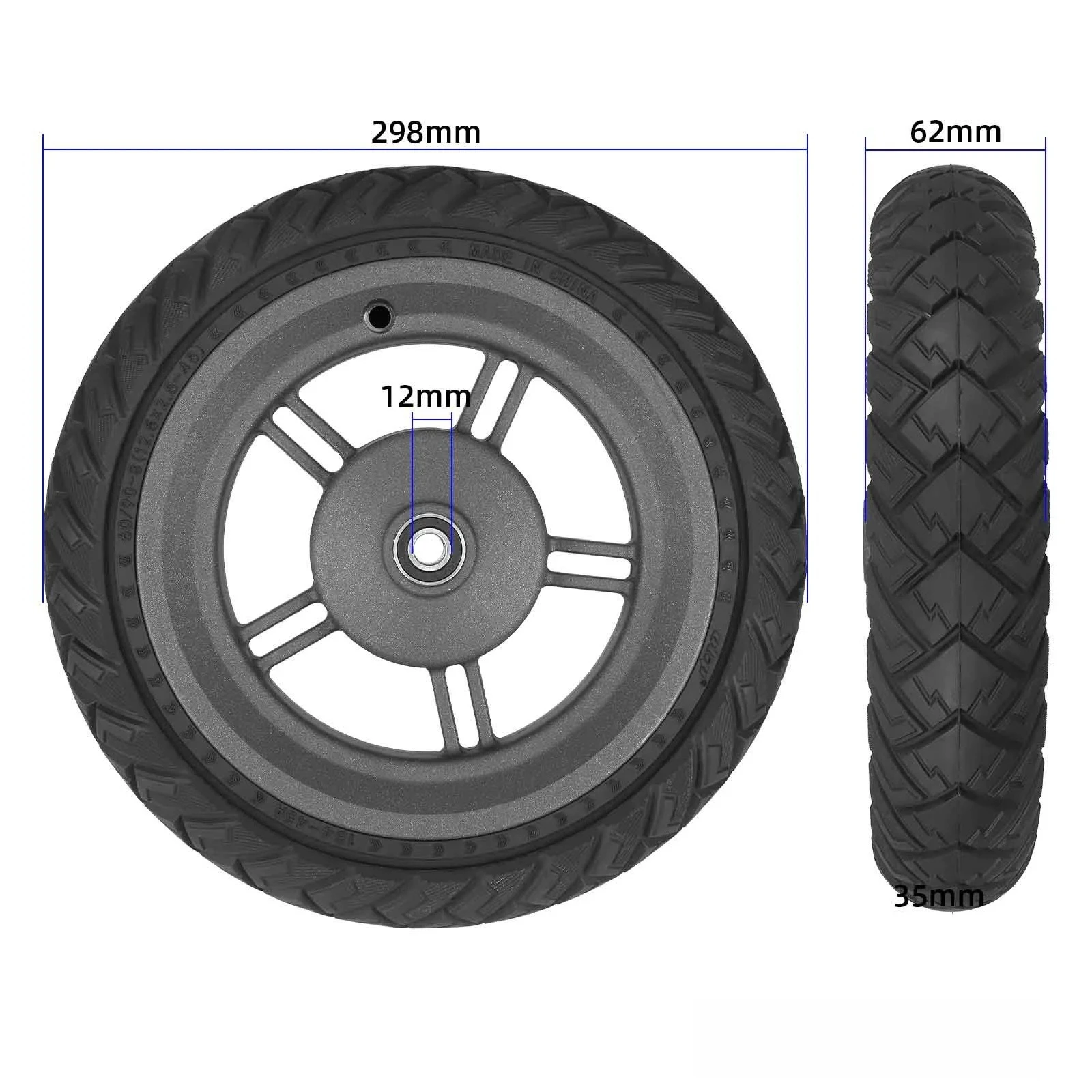 Wheel Rim and Solid Tire for Xiaomi 5 Plus Electric Scooter 12 Inch 60/90-8 Anti-Puncture Tubeless Tyre Wheel Hub Kit