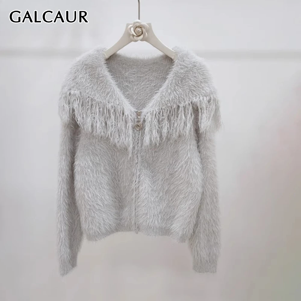 

GALCAUR Solid Spliced Zipper Basics Sweater Female O Neck Long Sleeve Loose Casual Temperament Women's Sweaters Summer Fashion